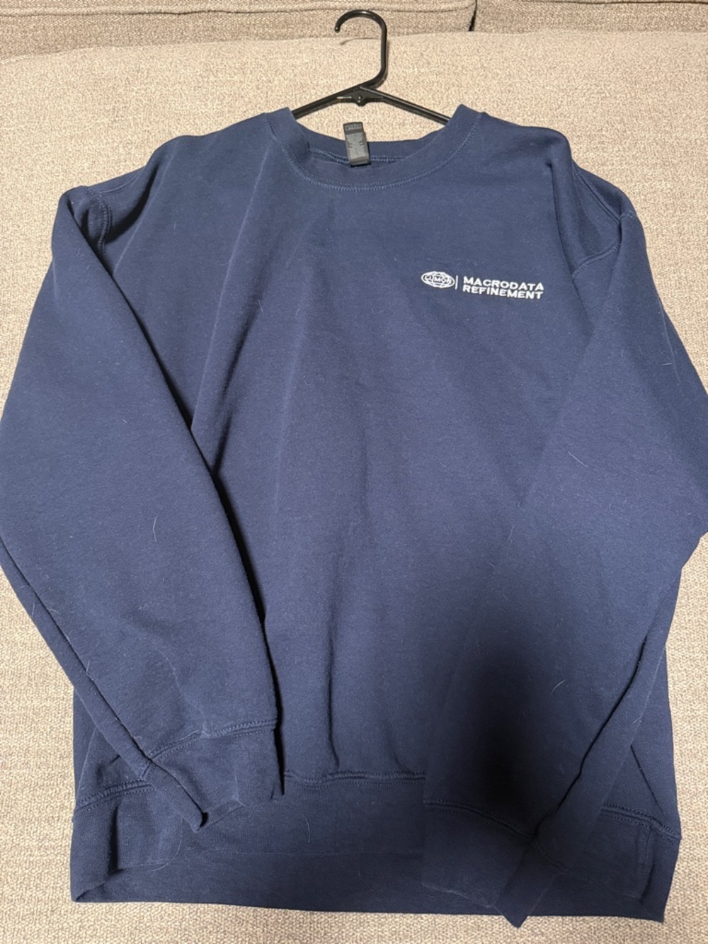 Severance Inspired Macrodata Refinement Navy Logo Crewneck Sweatshirt - Gildan